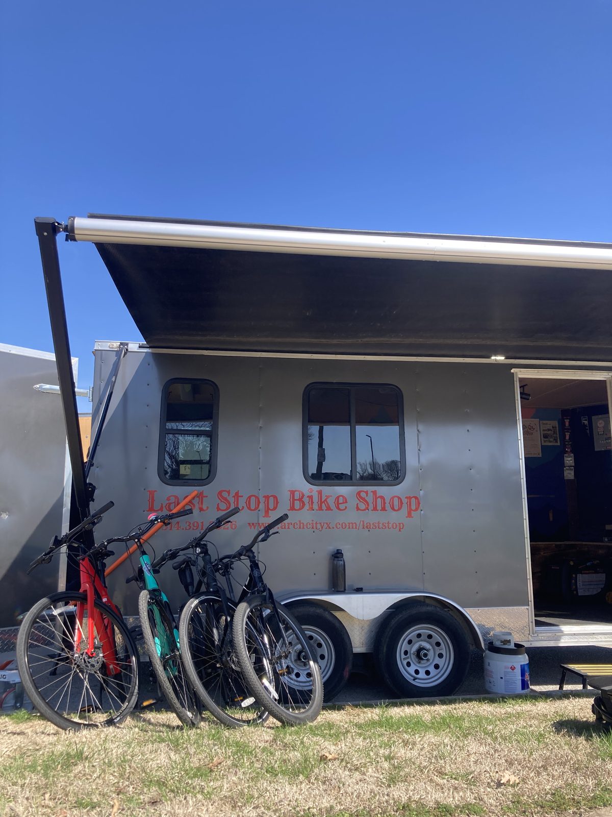Last Stop Bike Shop trailer loaded with bikes
