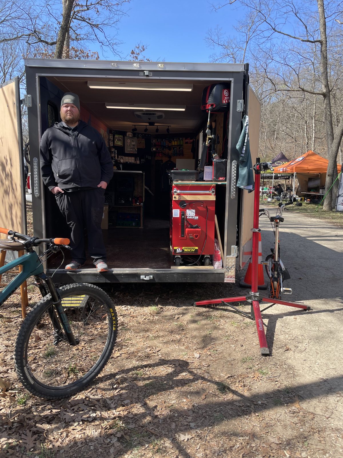Mechanic working in the Last Stop trailer